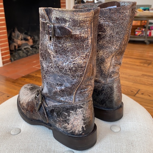 Frye Veronica Distressed Ankle Cowboy Western Boots Buckle Brown Women's 6.5D - Picture 6 of 14